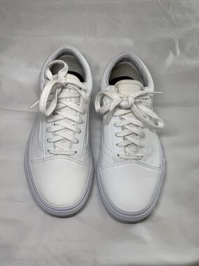 Vans Old Skool White Leather Sneakers Women’s 6.5 Classic Low Top
